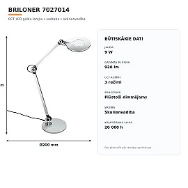CCT LED galda lampa 9W 930lm dimmējama sudraba (Briloner 7027014)