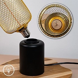 Galda lampa Rist ar metāla sietu, E27, 4W, 1800K, melna/zeltīta (Briloner 7583017)