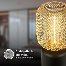 Galda lampa Rist ar metāla sietu, E27, 4W, 1800K, melna/zeltīta (Briloner 7583017)
