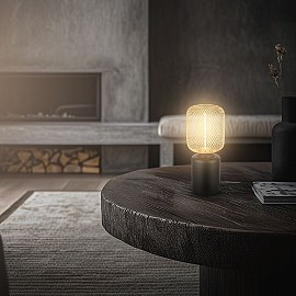 Galda lampa Rist ar metāla sietu, E27, 4W, 1800K, melna/zeltīta (Briloner 7583017)