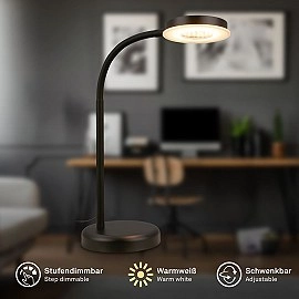 LED galda lampa darbam Megg, 8W, 800lm, 3000K, dimmējama, melna (Briloner 7585015)