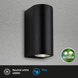 LED āra sienas lampa 15,5 cm, 2×GU10, 2×4,7 W, 2×400 lm, IP44, melna