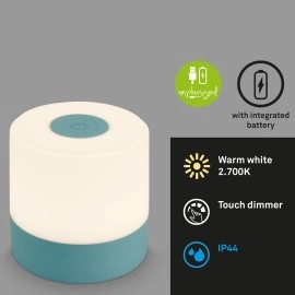 LED akumulatora galda lampa 7 cm, 2 W, 150 lm, IP44, zila