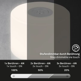 LED akumulatora galda lampa 7 cm, USB-C, 2 W, 150 lm, IP44, hroms (matēts)