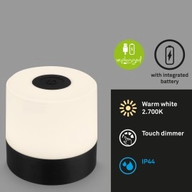 LED akumulatora galda lampa 7 cm, 2 W, 150 lm, IP44, melna