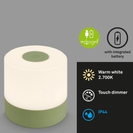LED akumulatora galda lampa 7 cm, 2 W, 150 lm, IP44, zaļa