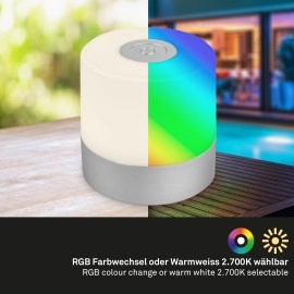 LED akumulatora galda lampa 7 cm, USB-C, 1,5 W, 100 lm, IP44, hroms (matēts)