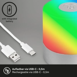 LED akumulatora galda lampa 7 cm, USB-C, 1,5 W, 100 lm, IP44, hroms (matēts)