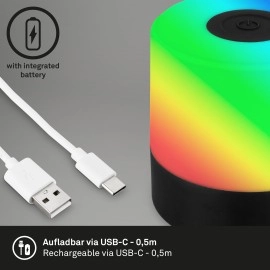 LED akumulatora galda lampa 7 cm, USB-C, 1,5 W, 100 lm, IP44, melna