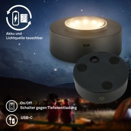 LED akumulatora galda lampa SUNORA 11 cm, 2 W, 150 lm, 2700K, IP44, caurspīdīga (Briloner)