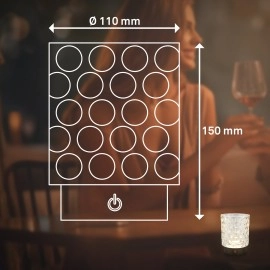 LED akumulatora galda lampa SUNORA 11 cm, 2 W, 150 lm, 2700K, IP44, caurspīdīga (Briloner)