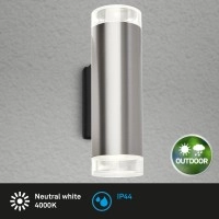 Āra sienas lampa 19,5 cm, 2×GU10, 9,4 W, 800 lm, 4000 K, IP44, nerūsējošais tērauds (Briloner)