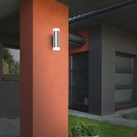 Āra sienas lampa 19,5 cm, 2×GU10, 9,4 W, 800 lm, 4000 K, IP44, nerūsējošais tērauds (Briloner)