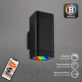 Āra sienas lampa BRILO LED RGBW, Wi‑Fi Tuya, IP44, 15,5 cm, melna (Briloner)