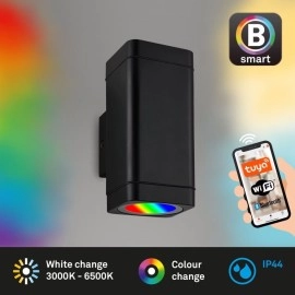 Āra sienas lampa BRILO LED RGBW, Wi‑Fi Tuya, IP44, 15,5 cm, melna (Briloner)
