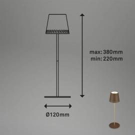 LED akumulatora galda lampa 38 cm, 2,6 W, 280 lm, IP44, brūna/zelta