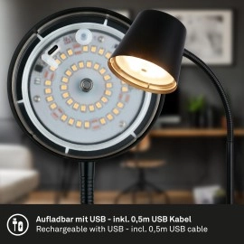 Akumulatora LED galda lampa BIWO 385×130×230 mm 5,5W 500lm 2700K melna (Briloner)