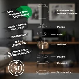 Akumulatora LED galda lampa BIWO 385×130×230 mm 5,5W 500lm 2700K melna (Briloner)