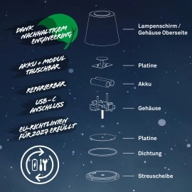 LED RGBW akumulatora galda lampa Calida 12×36 cm, 2,5 W, 200 lm, IP44, bronza