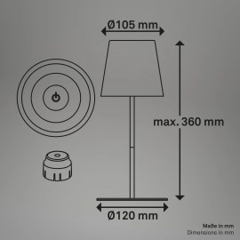 LED RGBW akumulatora galda lampa Calida 12×36 cm, 2,5 W, 200 lm, IP44, bronza