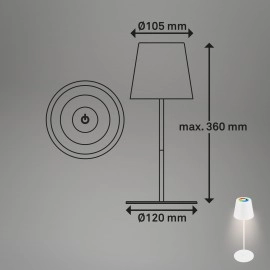 Smart LED akumulatora galda lampa Coloris 10,5×36 cm, 3,5 W, 280 lm, IP44, balta