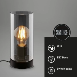 Galda lampa ar dūmstikla abažūru 235 mm melna (Briloner)