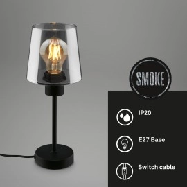 Galda lampa 35,5 cm, 1×E27 max. 10 W, melna, dūmstikls (Briloner)