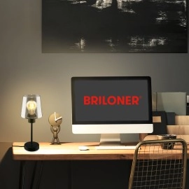 Galda lampa 35,5 cm, 1×E27 max. 10 W, melna, dūmstikls (Briloner)