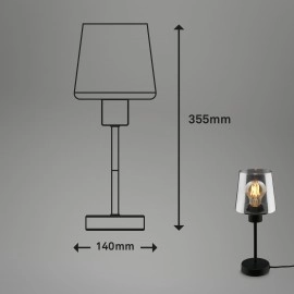 Galda lampa 35,5 cm, 1×E27 max. 10 W, melna, dūmstikls (Briloner)