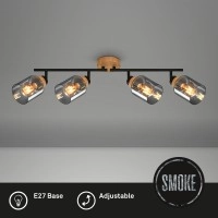 Griestu lampa ar regulējamu virzienu HEMA, 68 cm, 4×E27, dūmu stikls, melna/koks