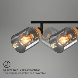 Griestu lampa ar regulējamu virzienu HEMA, 68 cm, 4×E27, dūmu stikls, melna/koks