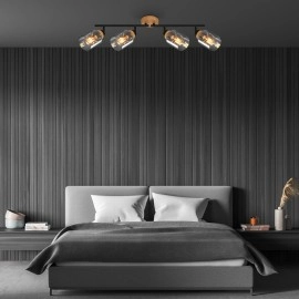 Griestu lampa ar regulējamu virzienu HEMA, 68 cm, 4×E27, dūmu stikls, melna/koks