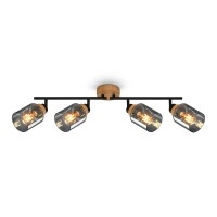 Griestu lampa ar regulējamu virzienu HEMA, 68 cm, 4×E27, dūmu stikls, melna/koks