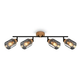 Griestu lampa ar regulējamu virzienu HEMA, 68 cm, 4×E27, dūmu stikls, melna/koks