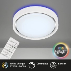 LED griestu gaismeklis TALENA ar kustības sensoru un RGB fona apgaismojumu, Ø360 mm, 24 W, balts (Briloner)