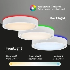 LED griestu gaismeklis TALENA ar kustības sensoru un RGB fona apgaismojumu, Ø360 mm, 24 W, balts (Briloner)