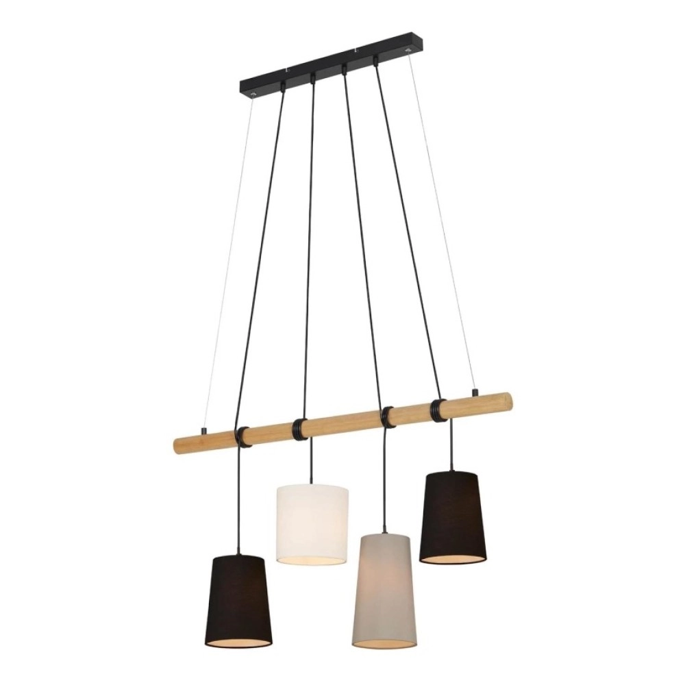 Briloner lustra BAR ar auklu, 90 cm, 4×E14, melna/pelēka/balta, koks