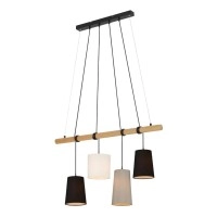 Briloner lustra BAR ar auklu, 90 cm, 4×E14, melna/pelēka/balta, koks