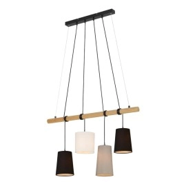 Briloner lustra BAR ar auklu, 90 cm, 4×E14, melna/pelēka/balta, koks