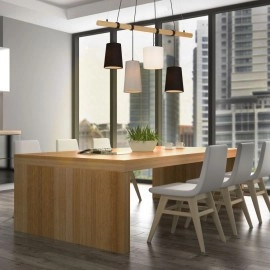 Briloner lustra BAR ar auklu, 90 cm, 4×E14, melna/pelēka/balta, koks