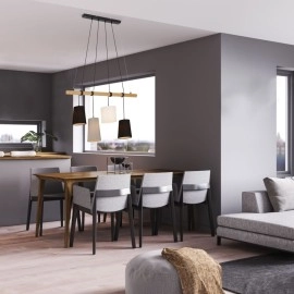 Briloner lustra BAR ar auklu, 90 cm, 4×E14, melna/pelēka/balta, koks