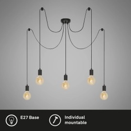 Griestu lampa Ø 100 cm, 5×E27, melna (Briloner)