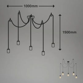 Griestu lampa Ø 100 cm, 5×E27, melna (Briloner)