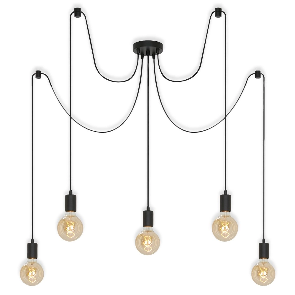 Griestu lampa Ø 100 cm, 5×E27, melna (Briloner)