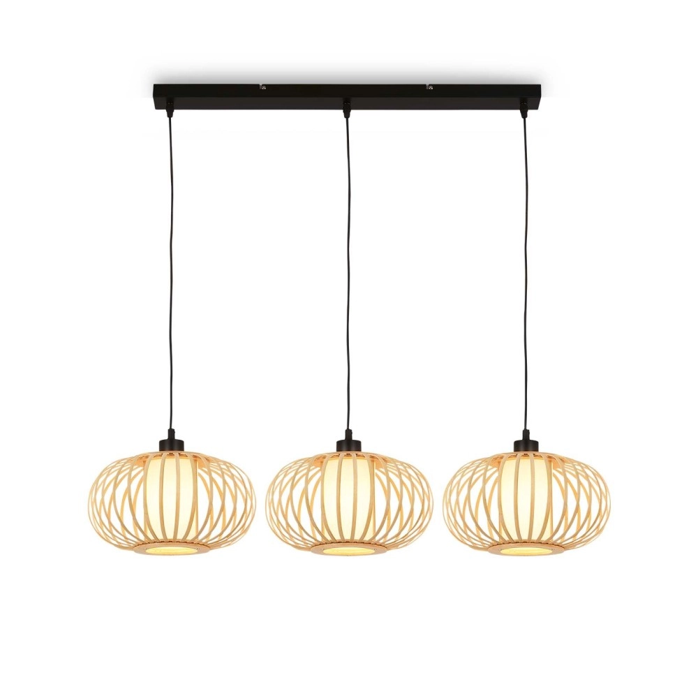 Nokarena griestu lampa 120 cm, 3×E27, max 10W, bambuss koka tonis (Briloner)