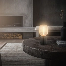 Galda lampa RIST, E27, stiepļu tīkls, rožzeltīta (Briloner)