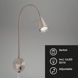 Elastīga sienas lampa, 45 cm, 1×GU10, 5 W, 400 lm, matēts niķelis (Briloner)