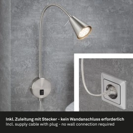 Elastīga sienas lampa, 45 cm, 1×GU10, 5 W, 400 lm, matēts niķelis (Briloner)