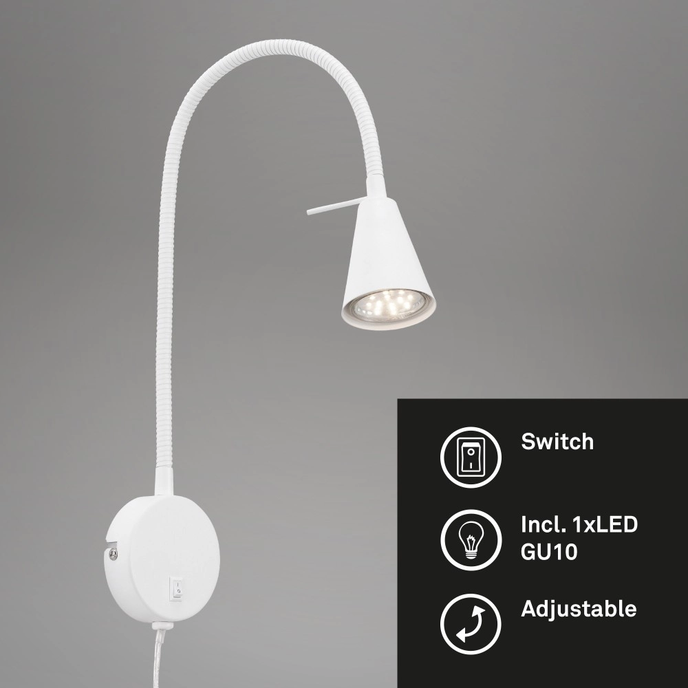 Elastīga sienas lampa, 45 cm, 1×GU10, 5 W, 400 lm, balta (Briloner)