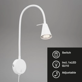 Elastīga sienas lampa, 45 cm, 1×GU10, 5 W, 400 lm, balta (Briloner)
